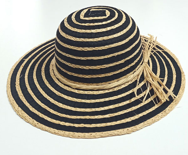 klobouk dámský, letní, černo béžový, přírodní, černá béžová, slaměný 40116