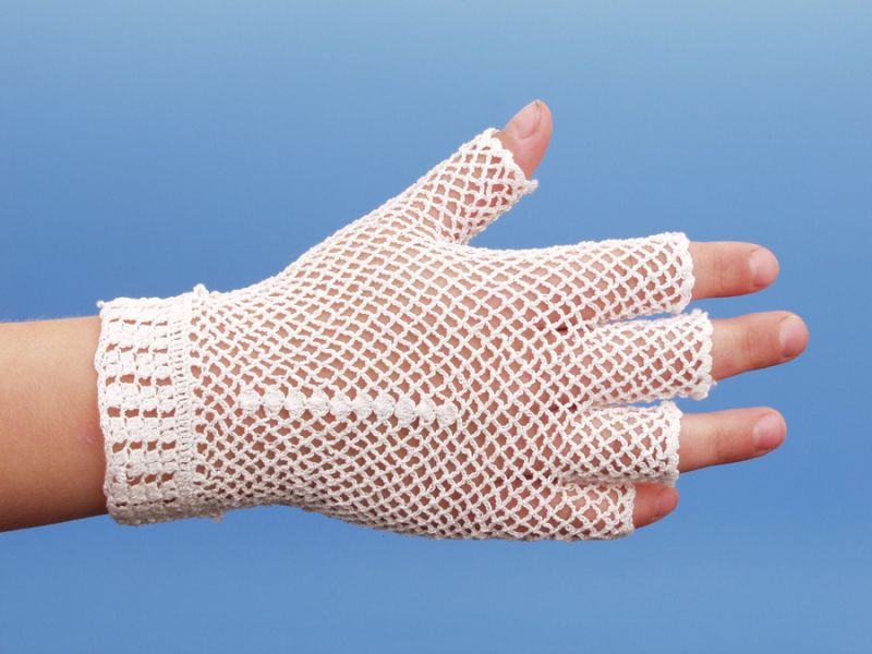 rukavice dámské, společenské, přízové, bez prstů, bílé 48352