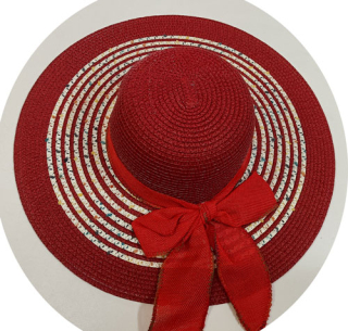 klobouk letní dámský slaměný červený 40146.5